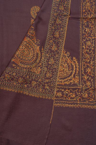 Cocoa Crest Sozni Hand Embroidered Merino Wool Shawl