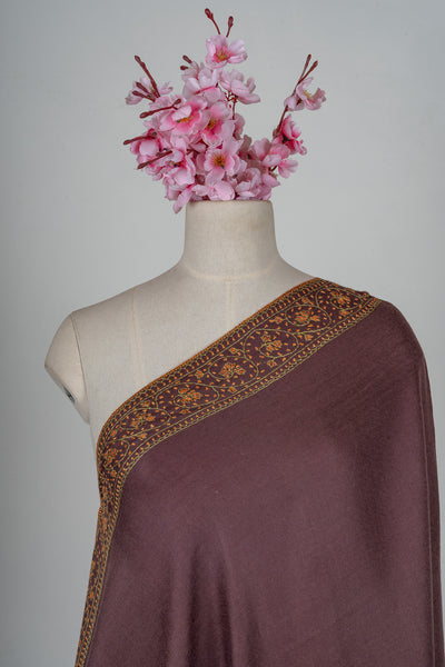 Cocoa Crest Sozni Hand Embroidered Merino Wool Shawl