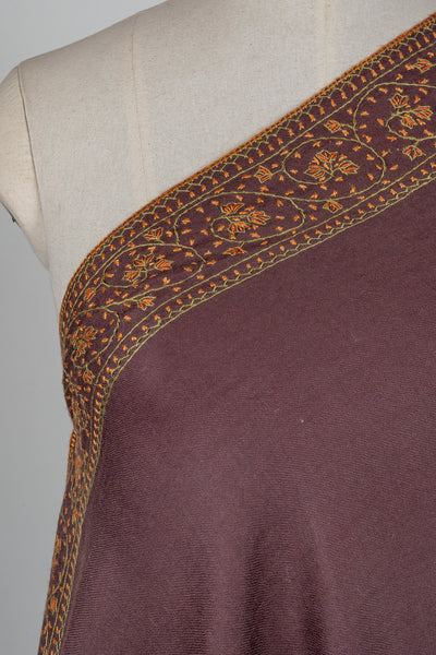 Cocoa Crest Sozni Hand Embroidered Merino Wool Shawl