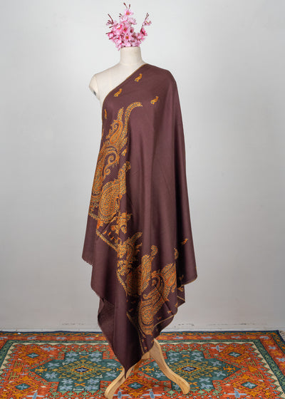 Autumn Empress Sozni Hand Embroidered Merino Wool Shawl