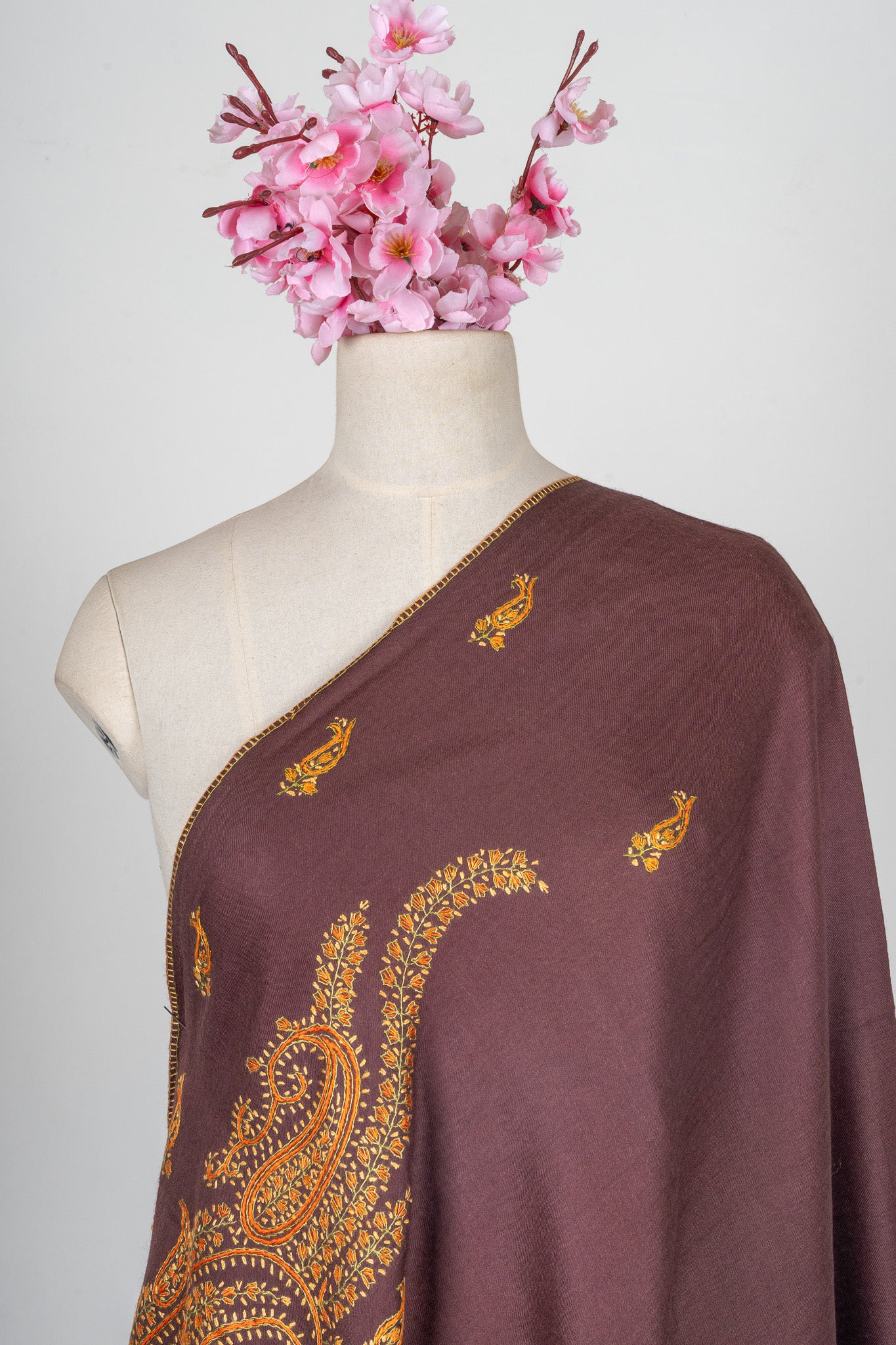 Autumn Empress Sozni Hand Embroidered Merino Wool Shawl