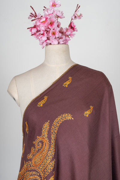 Autumn Empress Sozni Hand Embroidered Merino Wool Shawl