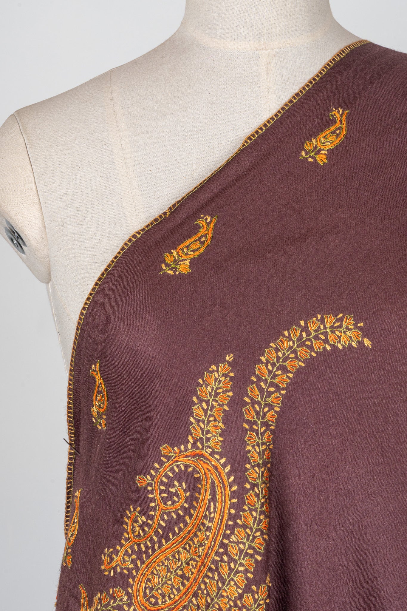 Autumn Empress Sozni Hand Embroidered Merino Wool Shawl
