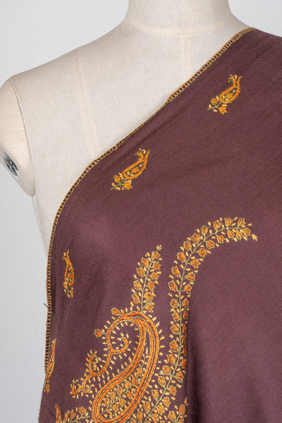 Autumn Empress Sozni Hand Embroidered Merino Wool Shawl