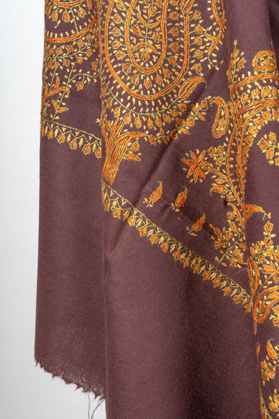 Autumn Empress Sozni Hand Embroidered Merino Wool Shawl