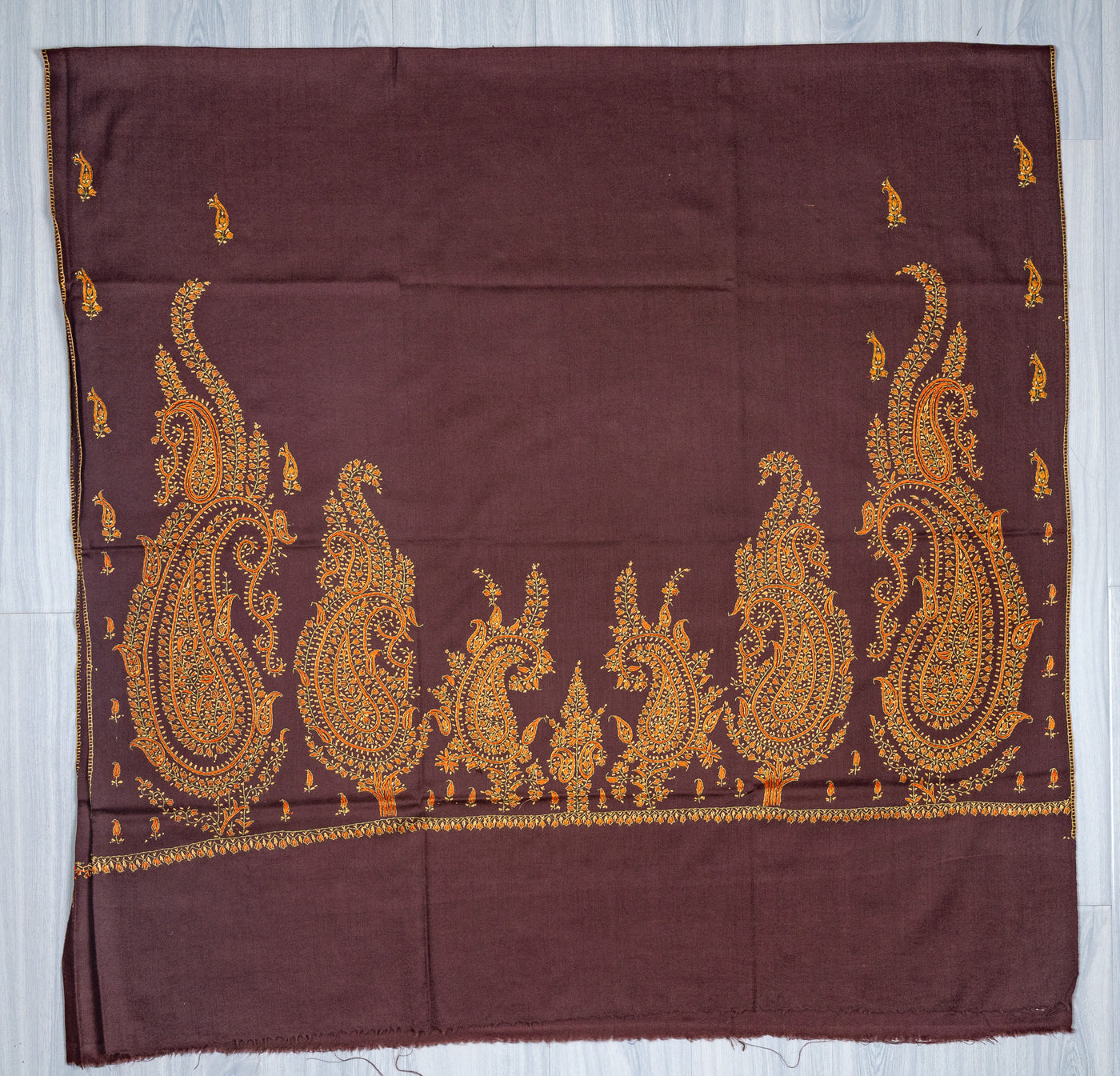 Autumn Empress Sozni Hand Embroidered Merino Wool Shawl