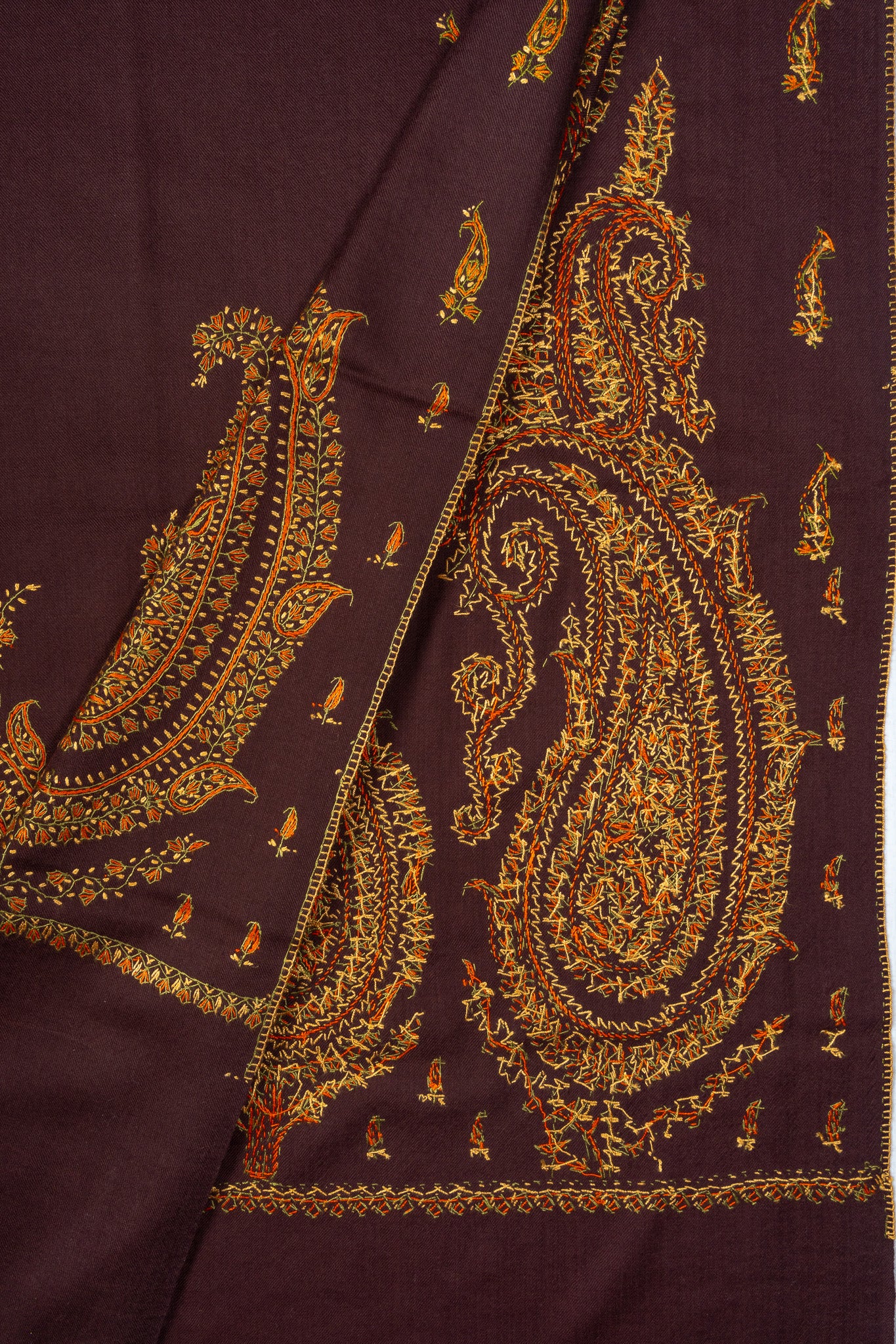 Autumn Empress Sozni Hand Embroidered Merino Wool Shawl