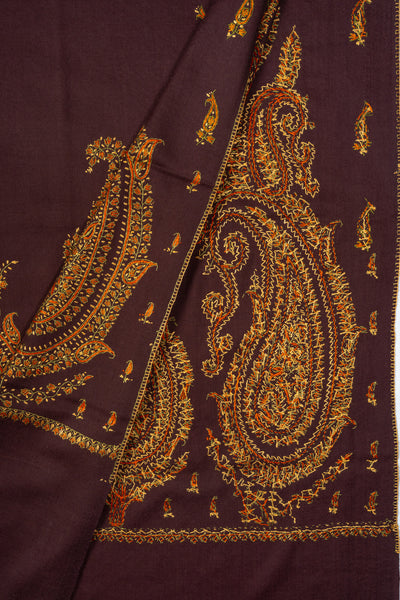 Autumn Empress Sozni Hand Embroidered Merino Wool Shawl