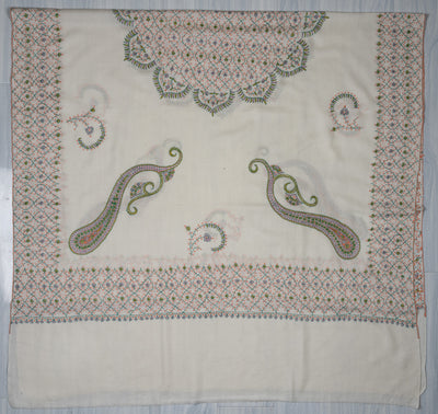 Ivory Garden Sozni Hand Embroidered Merino Wool Shawl