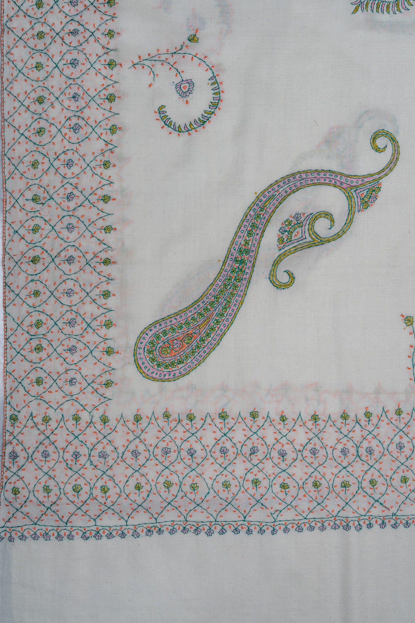 Ivory Garden Sozni Hand Embroidered Merino Wool Shawl