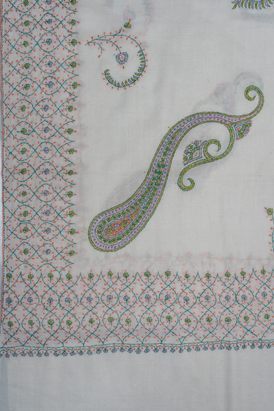 Ivory Garden Sozni Hand Embroidered Merino Wool Shawl
