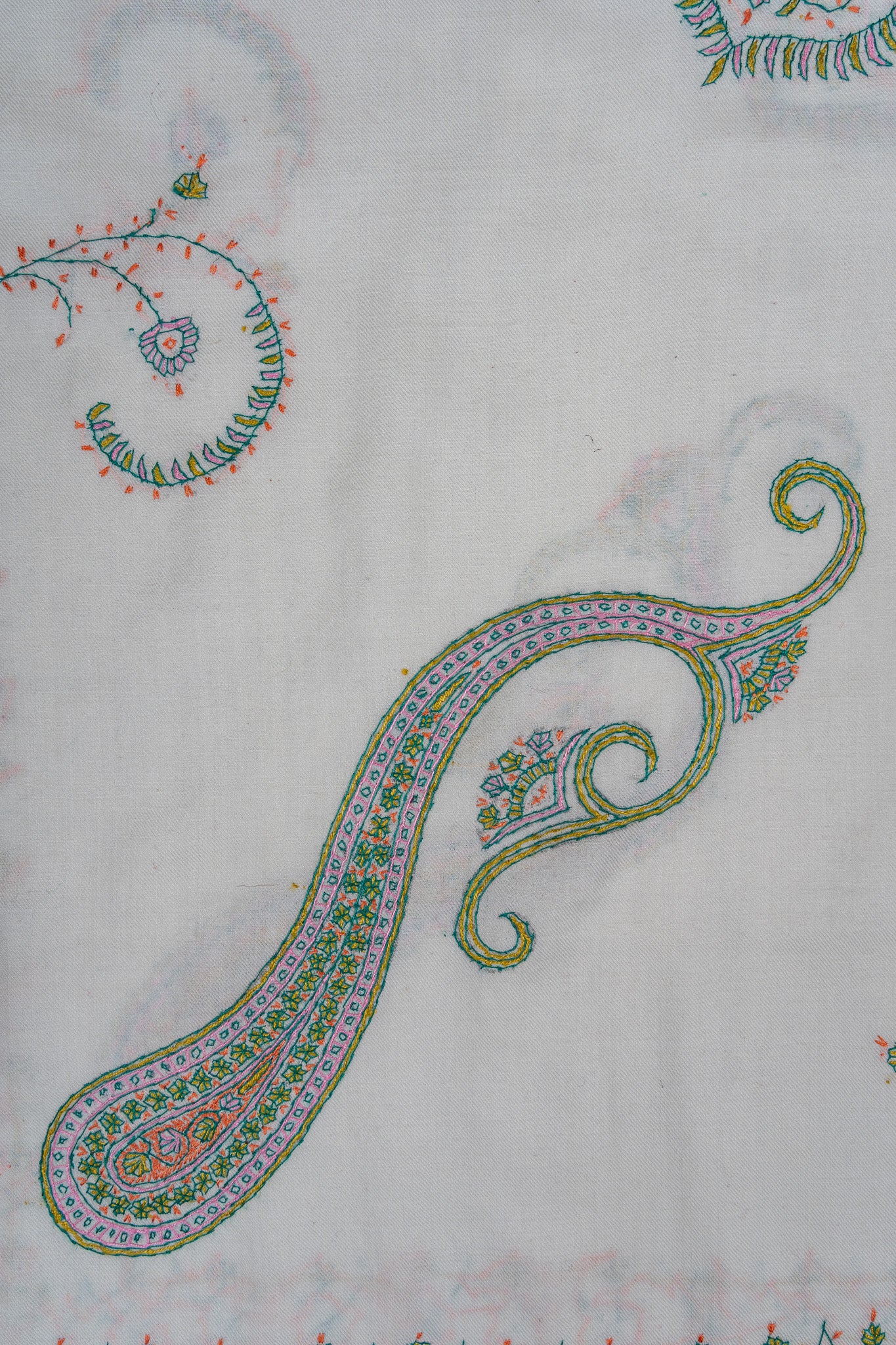 Ivory Garden Sozni Hand Embroidered Merino Wool Shawl