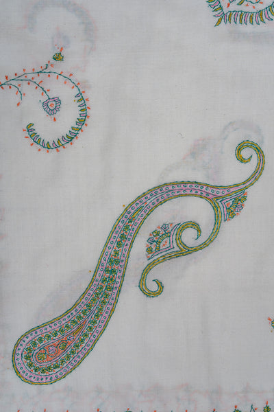 Ivory Garden Sozni Hand Embroidered Merino Wool Shawl