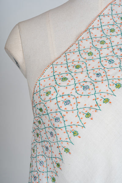 Ivory Garden Sozni Hand Embroidered Merino Wool Shawl