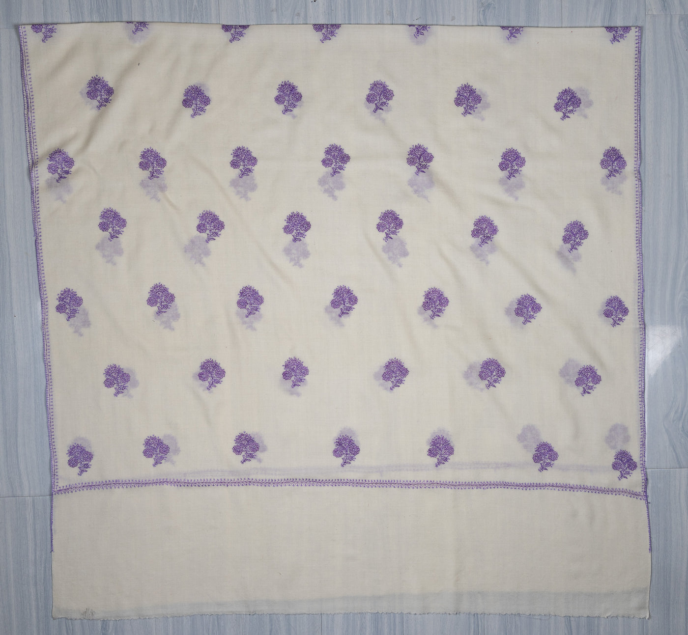 Lavender Breeze Sozni Hand Embroidered Merino Wool Shawl