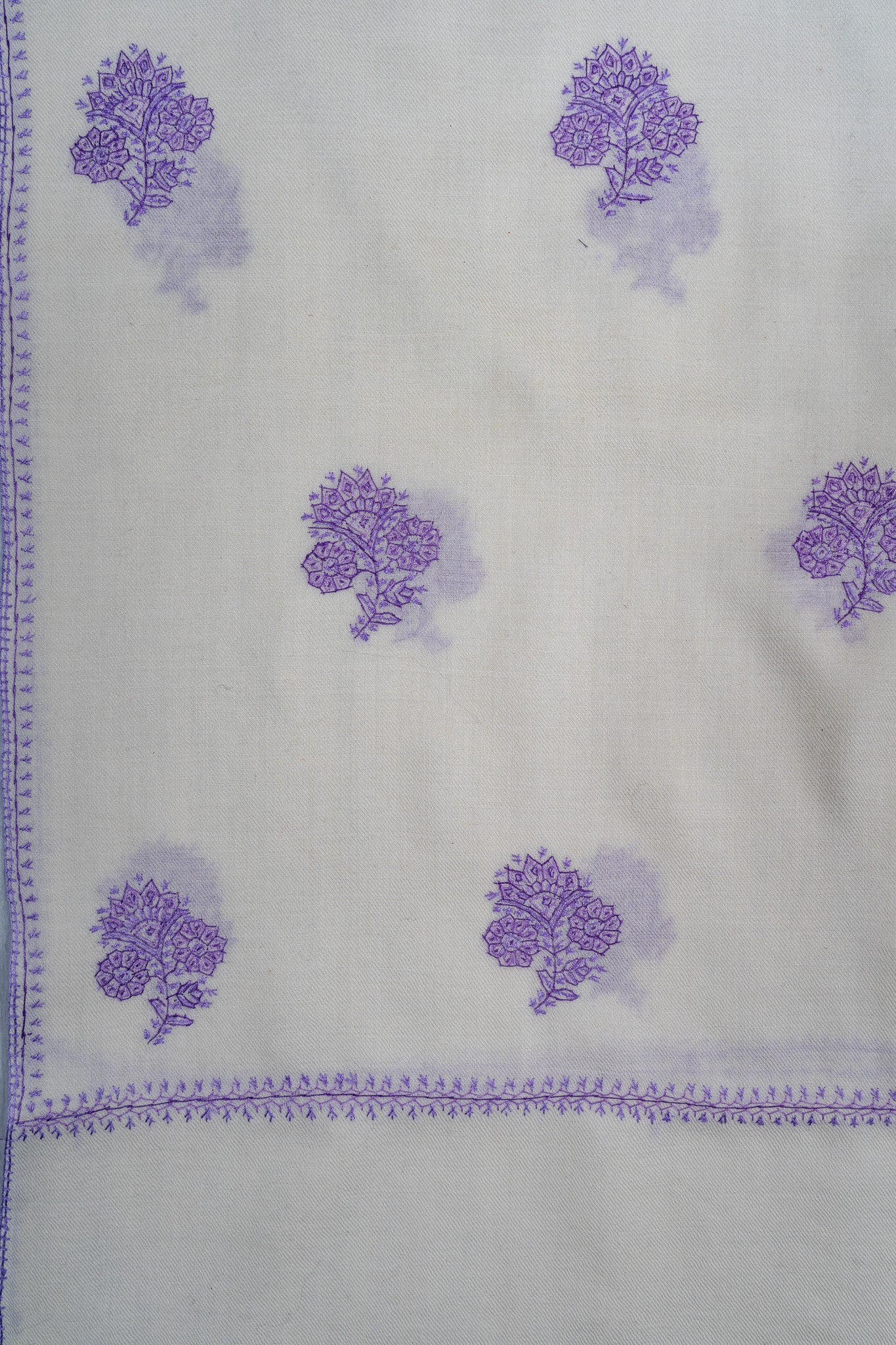 Lavender Breeze Sozni Hand Embroidered Merino Wool Shawl