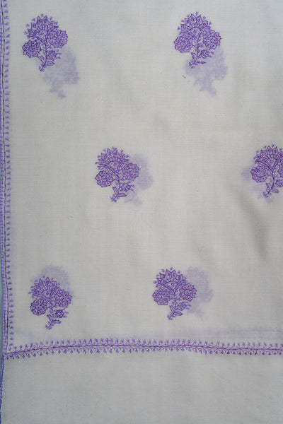 Lavender Breeze Sozni Hand Embroidered Merino Wool Shawl