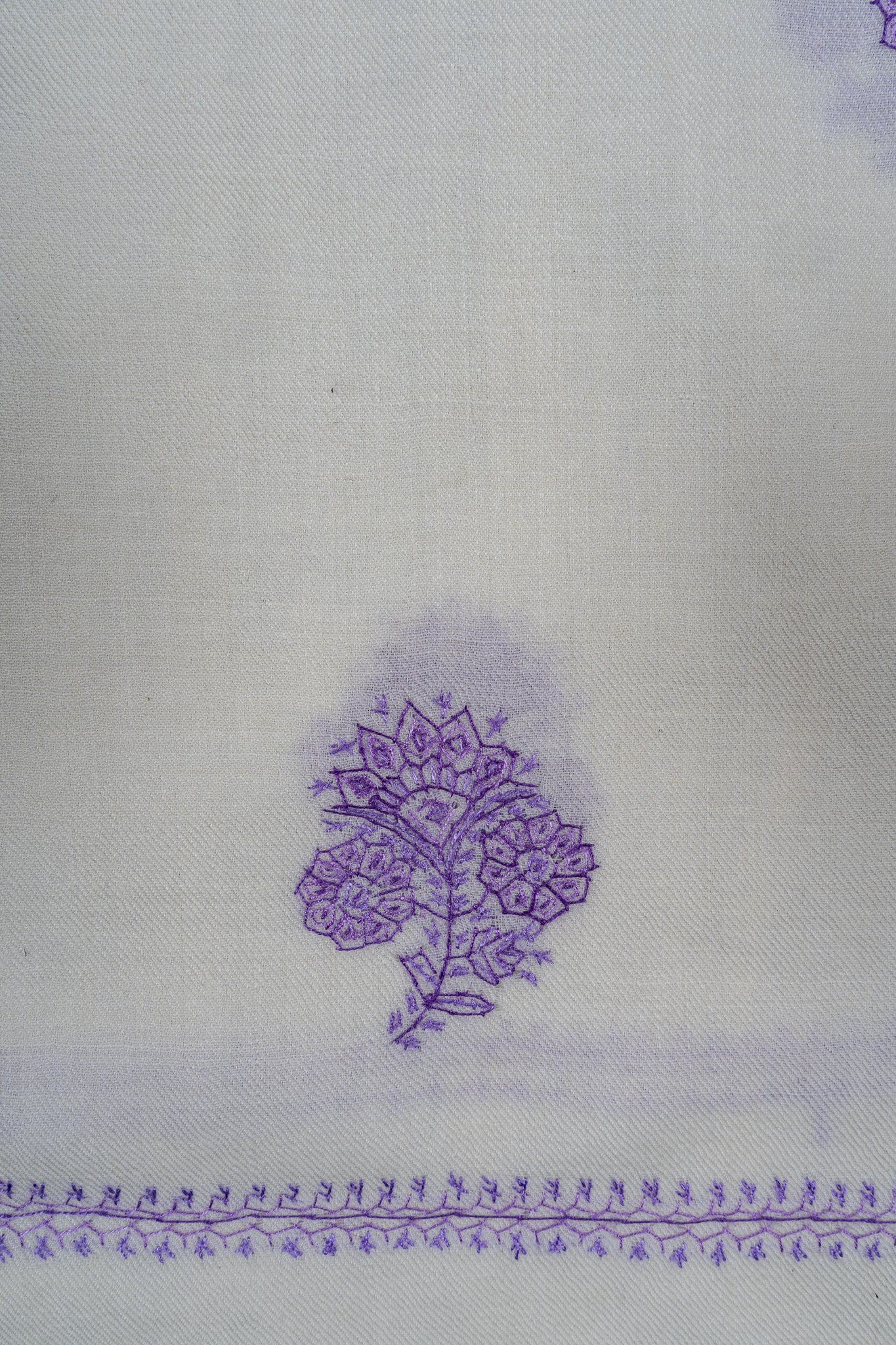 Lavender Breeze Sozni Hand Embroidered Merino Wool Shawl