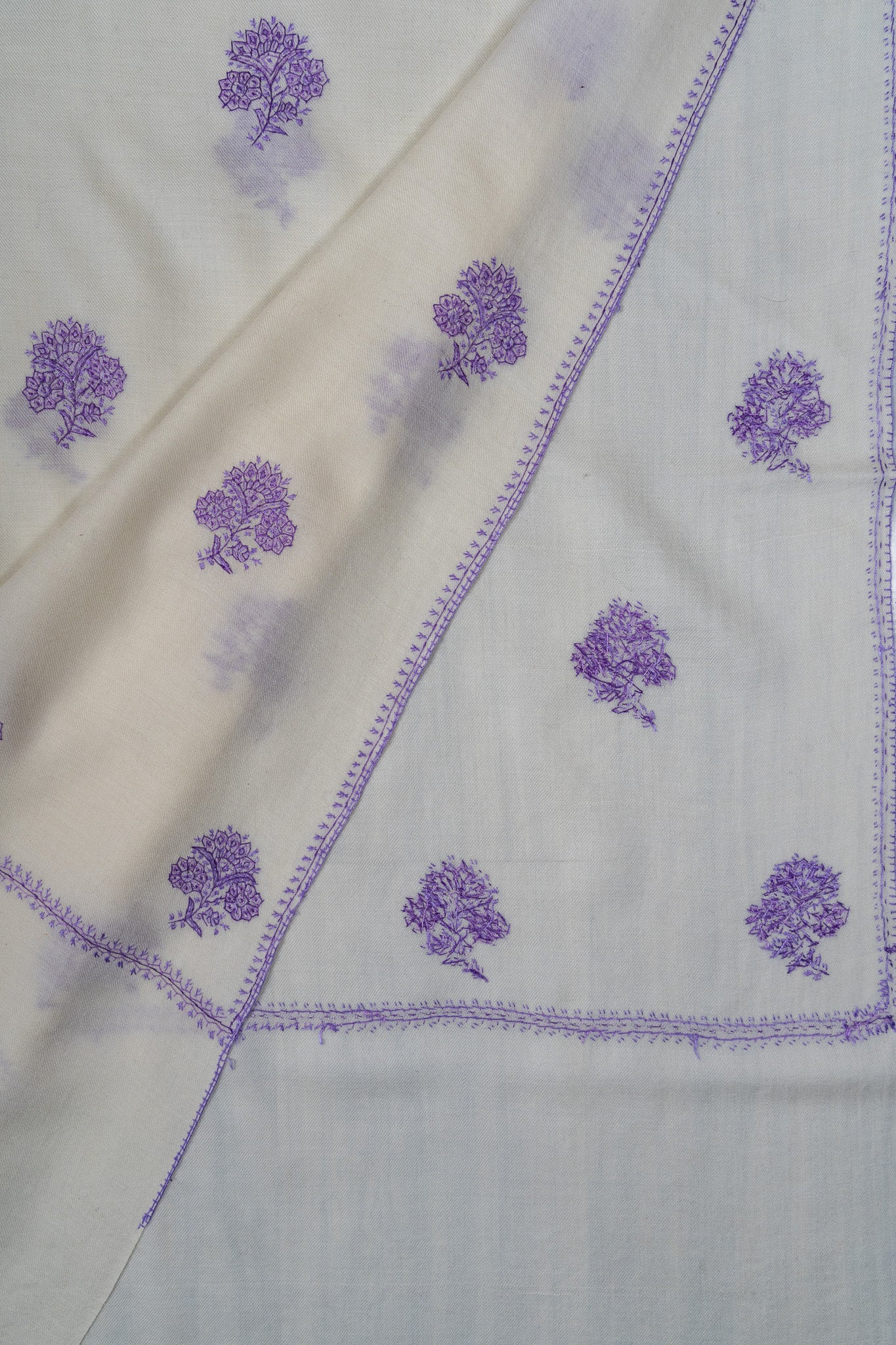 Lavender Breeze Sozni Hand Embroidered Merino Wool Shawl