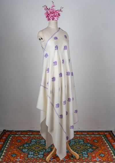 Lavender Breeze Sozni Hand Embroidered Merino Wool Shawl