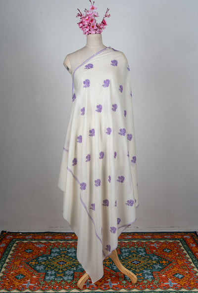Lavender Breeze Sozni Hand Embroidered Merino Wool Shawl
