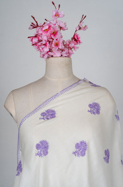 Lavender Breeze Sozni Hand Embroidered Merino Wool Shawl