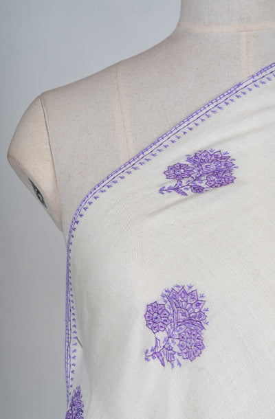 Lavender Breeze Sozni Hand Embroidered Merino Wool Shawl