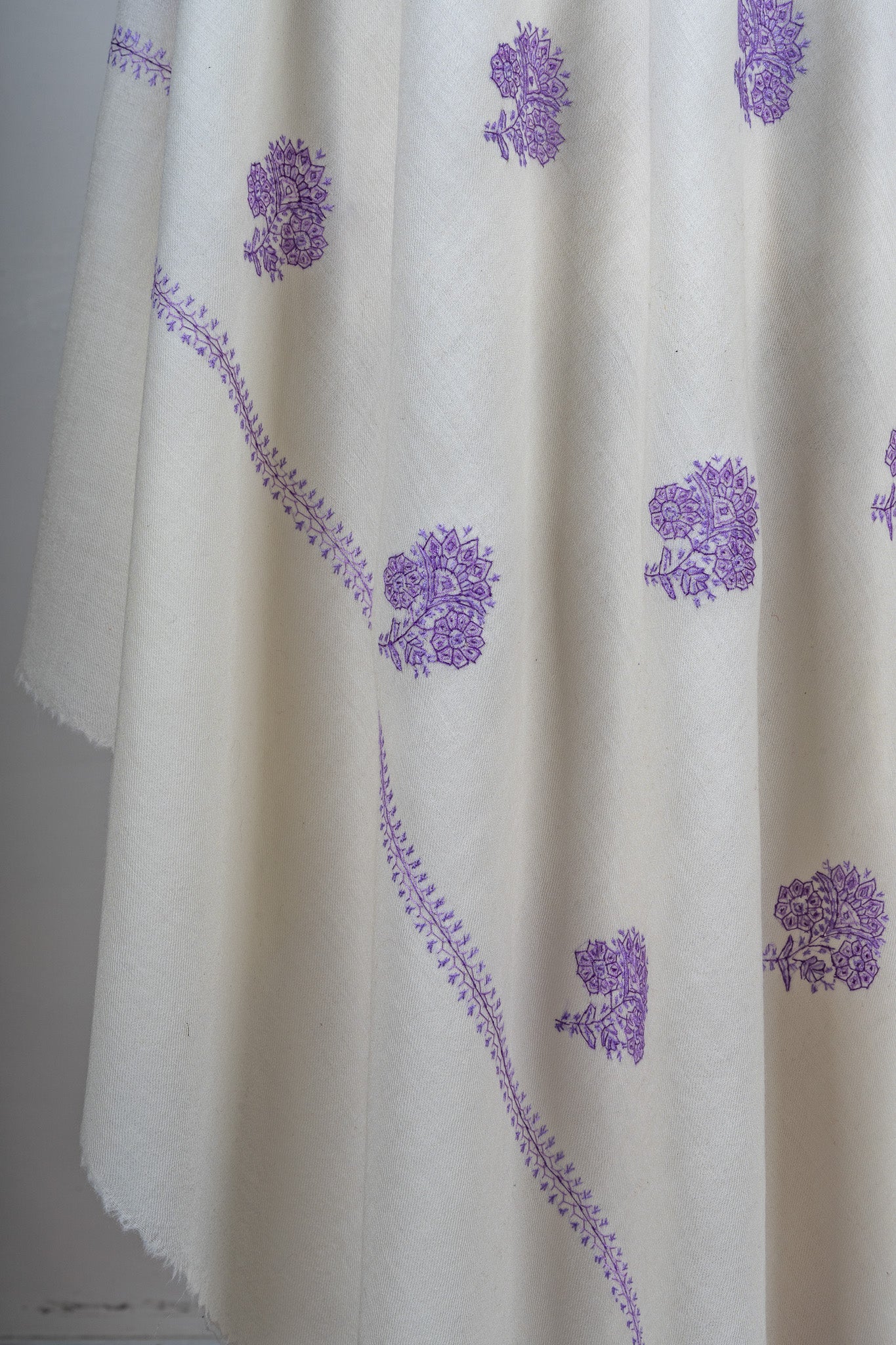 Lavender Breeze Sozni Hand Embroidered Merino Wool Shawl