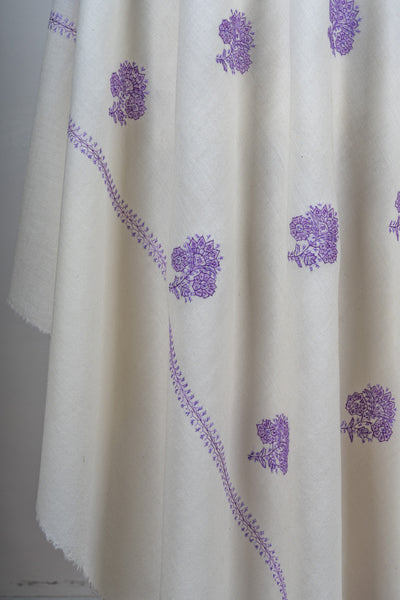 Lavender Breeze Sozni Hand Embroidered Merino Wool Shawl