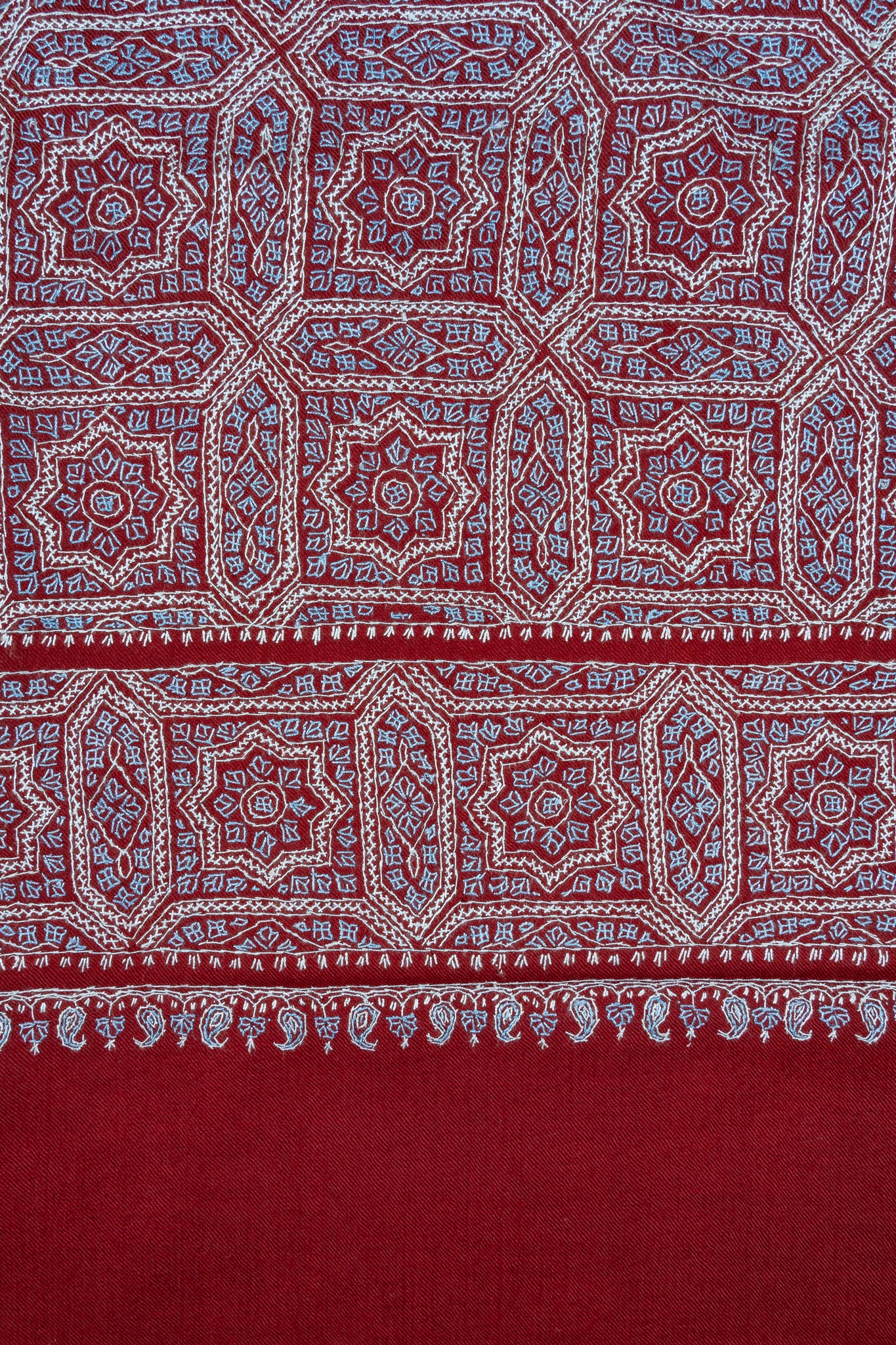 Ruby Maze – Merino Wool Sozni Hand Embroidered Shawl