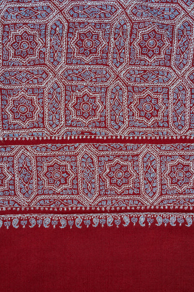 Ruby Maze – Merino Wool Sozni Hand Embroidered Shawl