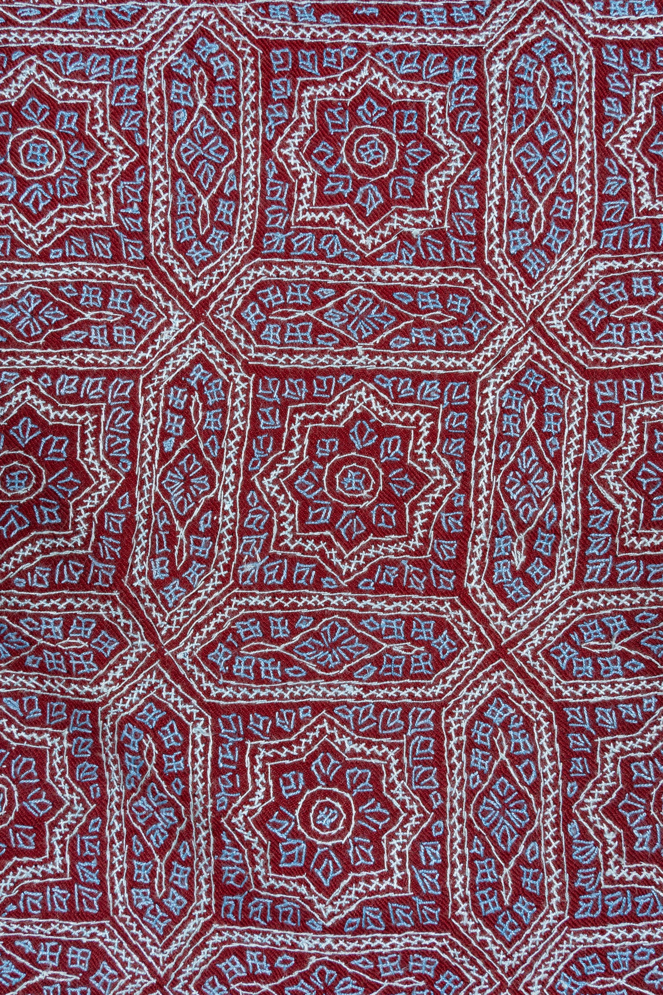 Ruby Maze – Merino Wool Sozni Hand Embroidered Shawl