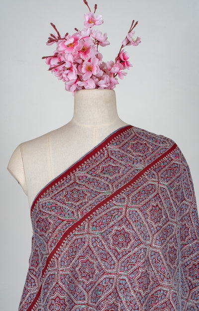Ruby Maze – Merino Wool Sozni Hand Embroidered Shawl