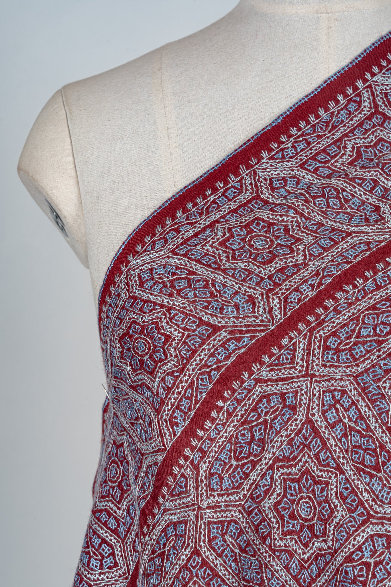 Ruby Maze – Merino Wool Sozni Hand Embroidered Shawl