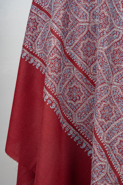 Ruby Maze – Merino Wool Sozni Hand Embroidered Shawl