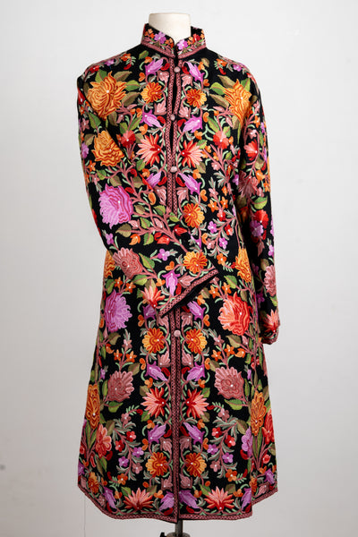 Garden Bloom – Pure Wool Long Jacket with Aari Hand-Embroidery