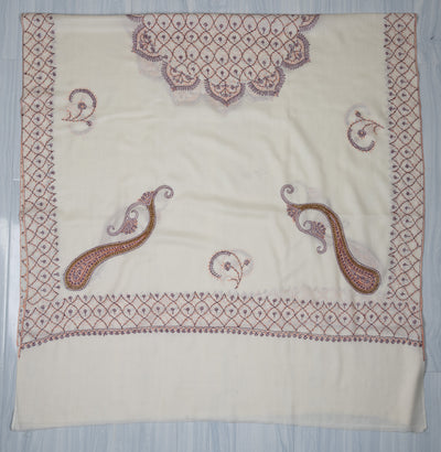 Ivory Garden Vine – Sozni Hand Embroidered Merino Wool Shawl