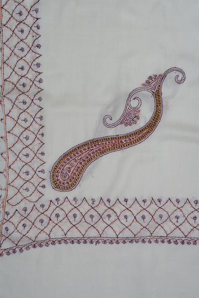 Ivory Garden Vine – Sozni Hand Embroidered Merino Wool Shawl