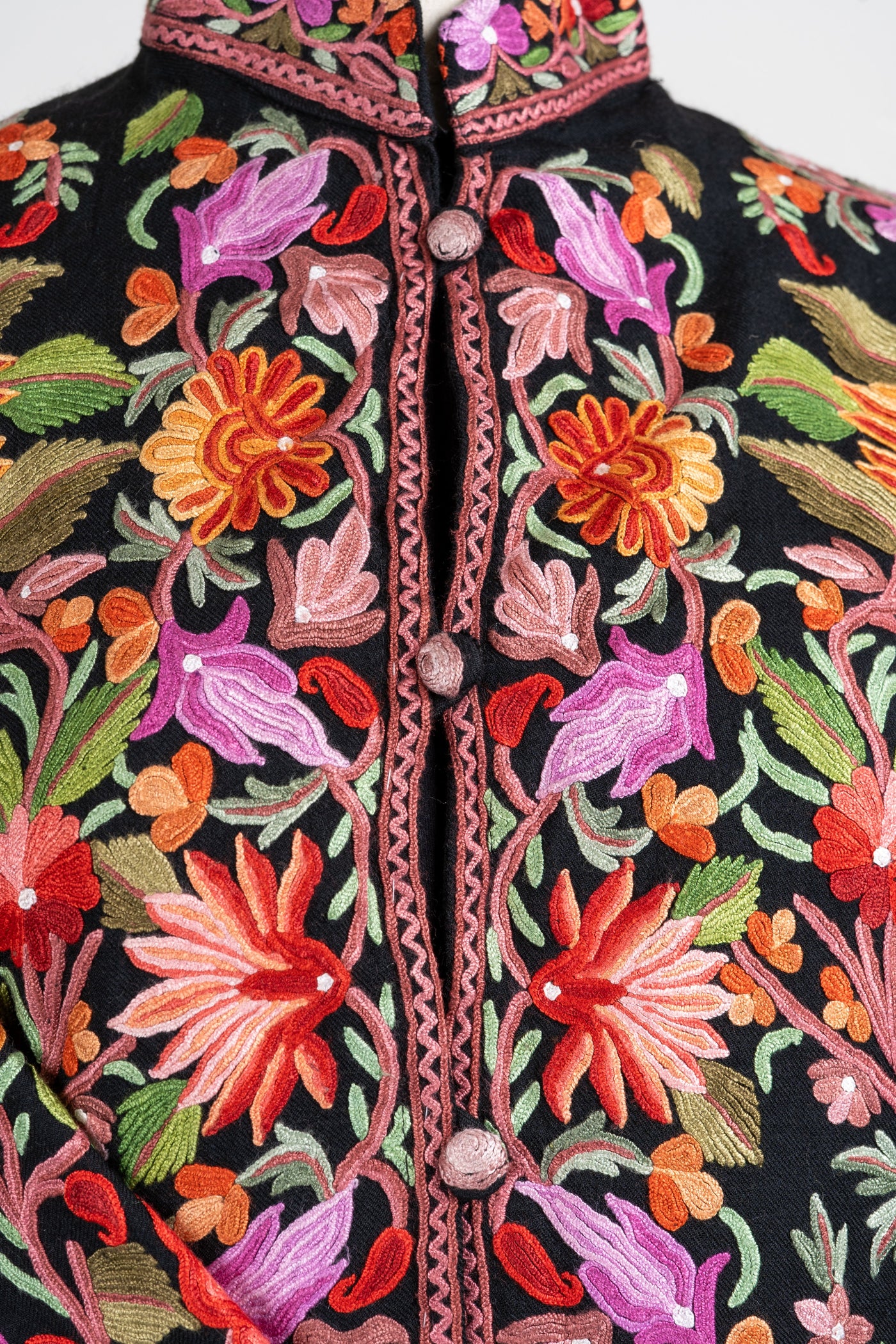 Garden Bloom – Pure Wool Long Jacket with Aari Hand-Embroidery