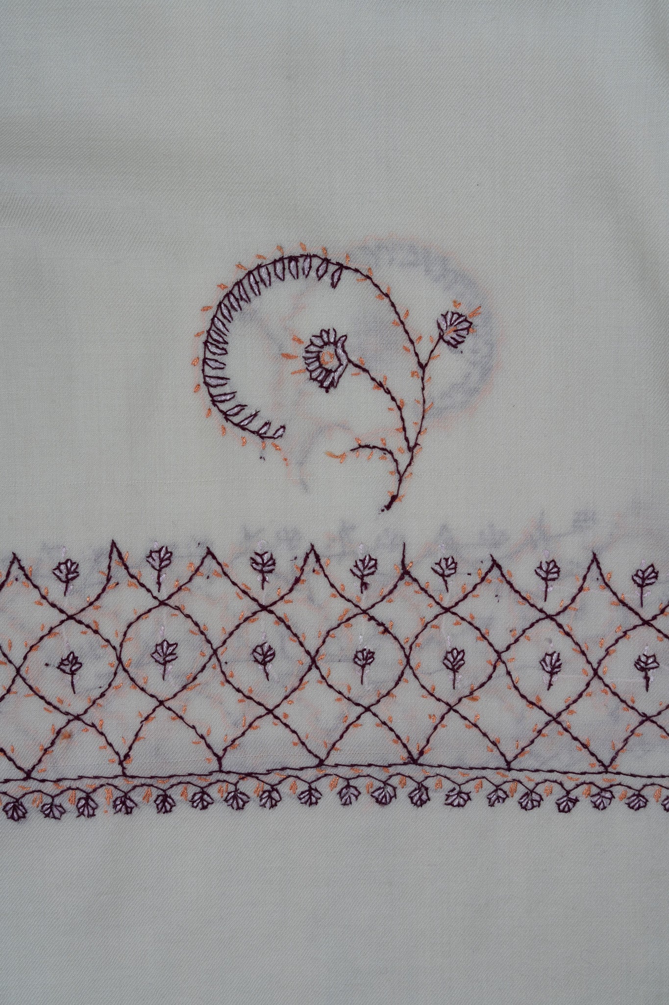Ivory Garden Vine – Sozni Hand Embroidered Merino Wool Shawl