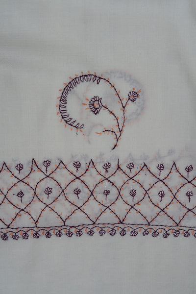 Ivory Garden Vine – Sozni Hand Embroidered Merino Wool Shawl