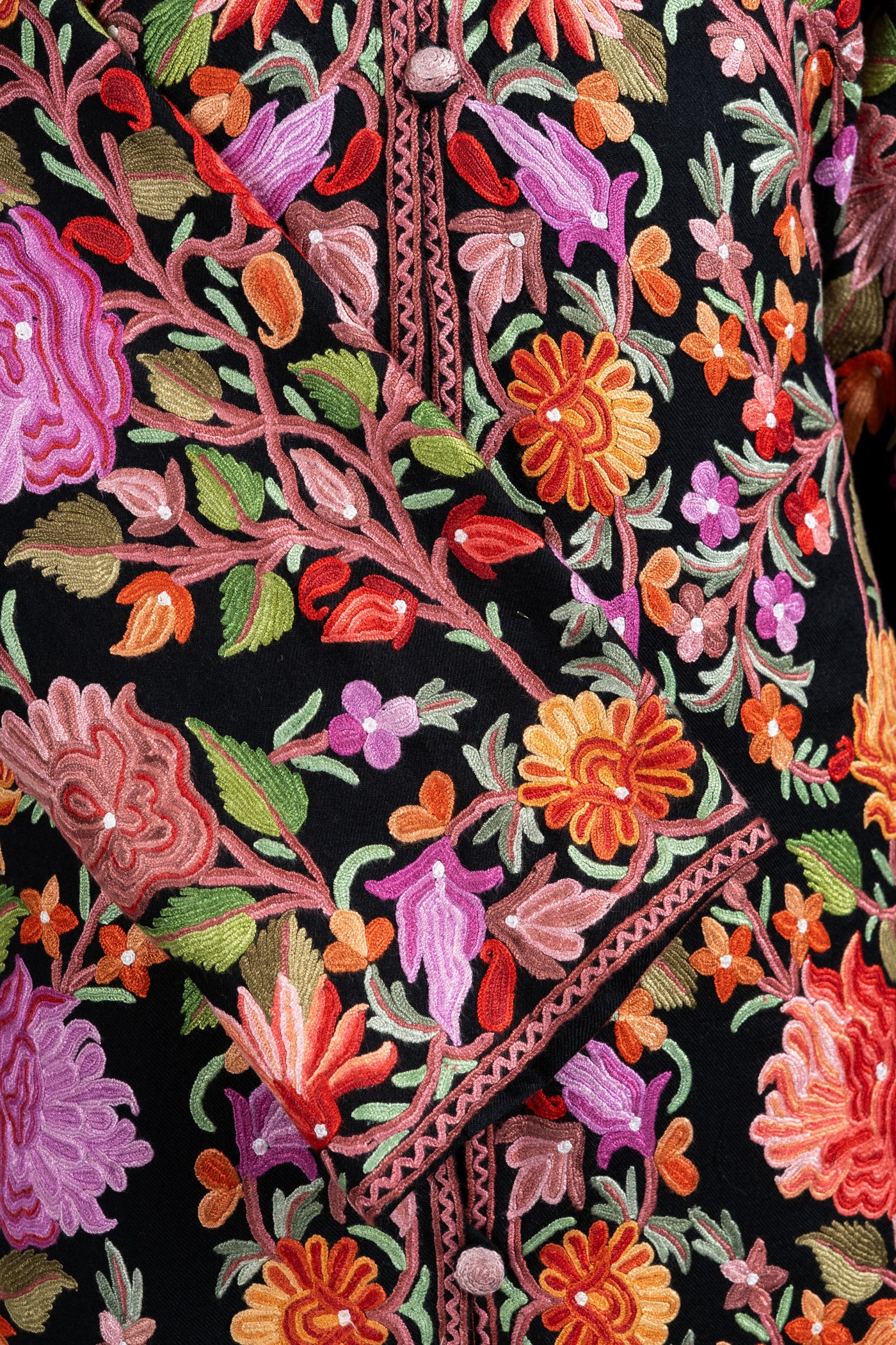 Garden Bloom – Pure Wool Long Jacket with Aari Hand-Embroidery