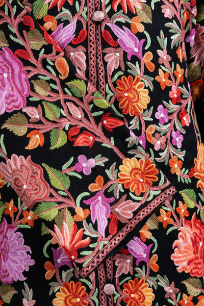 Garden Bloom – Pure Wool Long Jacket with Aari Hand-Embroidery