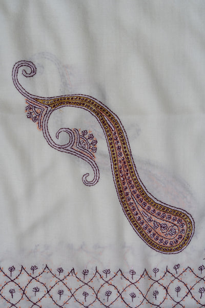 Ivory Garden Vine – Sozni Hand Embroidered Merino Wool Shawl