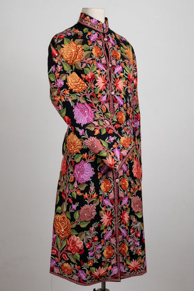 Garden Bloom – Pure Wool Long Jacket with Aari Hand-Embroidery