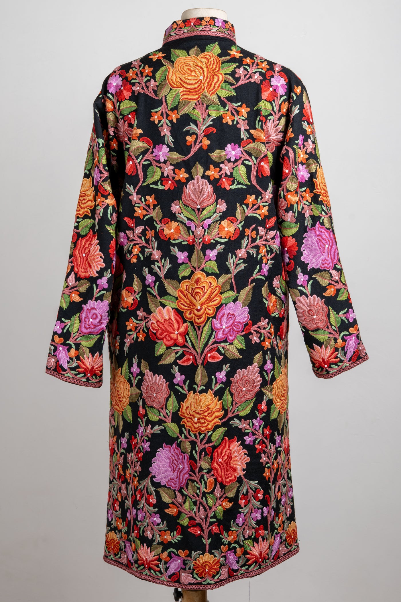 Garden Bloom – Pure Wool Long Jacket with Aari Hand-Embroidery