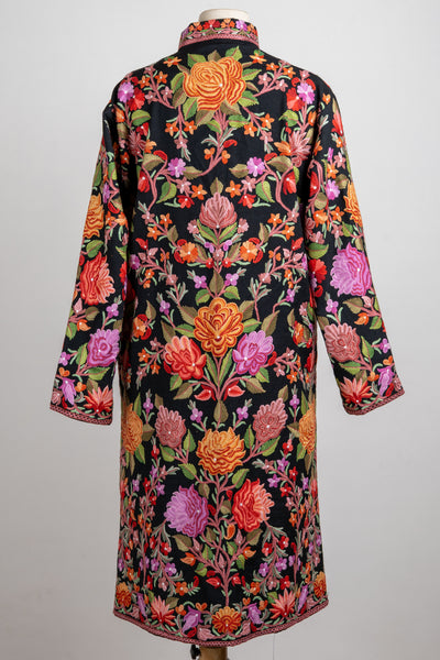 Garden Bloom – Pure Wool Long Jacket with Aari Hand-Embroidery