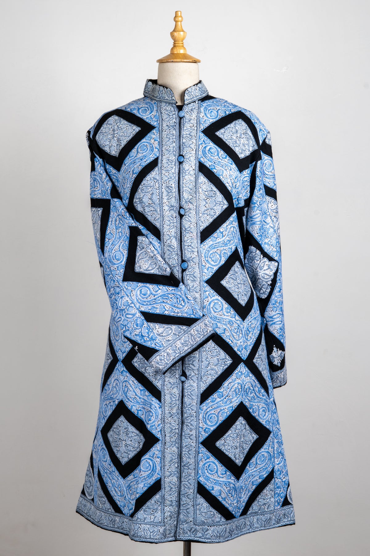 Noor-e-Sheher – Hand Aari Embroidered Jacket in Ice Blue & Midnight Black