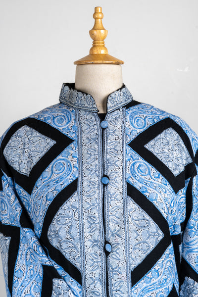 Aari Embroidered Long Jacket in Sky Blue Maze