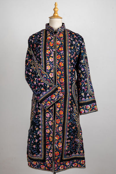 Midnight Reverie – Sozni Hand-Embroidered Long Jacket in Pure Wool